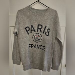 Hello Paris Grey Embroidered “Paris France” Sweatshirt Women’s XS Cozy Crewneck